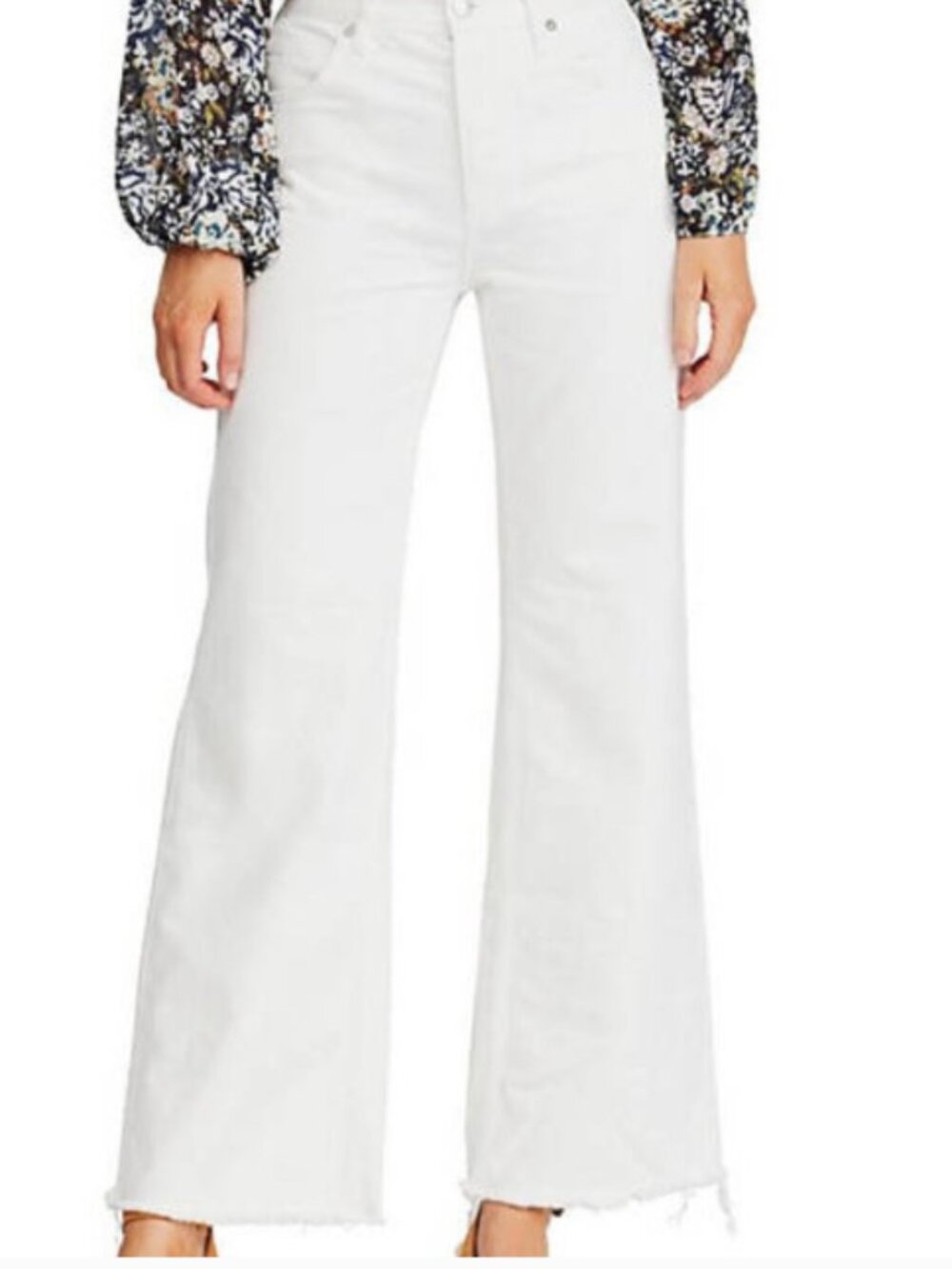 Free People High Rise Straight Flare Jeans 28 White Cropped Wide Leg Denim